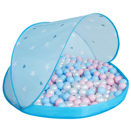 Baby Spielzelt mit Plastikbällen Bällebad Pop Up Zelt Kugelbad Kinder, Blau Schale:Babyblau-Puderrosa-Perle