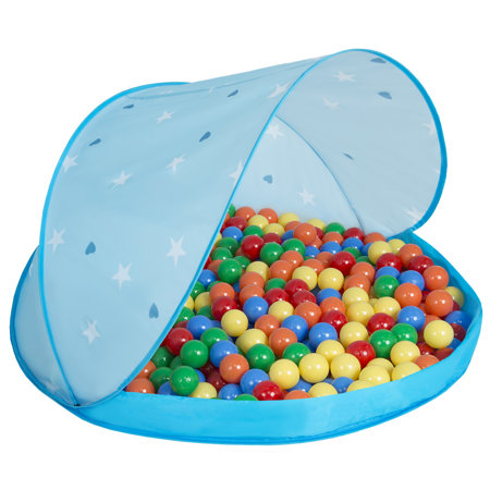 Baby Spielzelt mit Plastikbällen Bällebad Pop Up Zelt Kugelbad Kinder, Blau Schale:Gelb-Grün-Blau-Rot-Orange