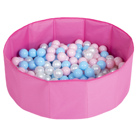 Faltbare Bällebad mit Bälle für Kinder Haustiere Spielbad, Rosa: Babyblau/ Puderrosa/ Perle