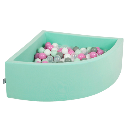 KiddyMoon Bällebad Bällepool mit Bällen 7Cm  für Babys Kinder Viertel Eckig, Mint: Transparent/ Grau/ Weiß/ Rosa/ Mint