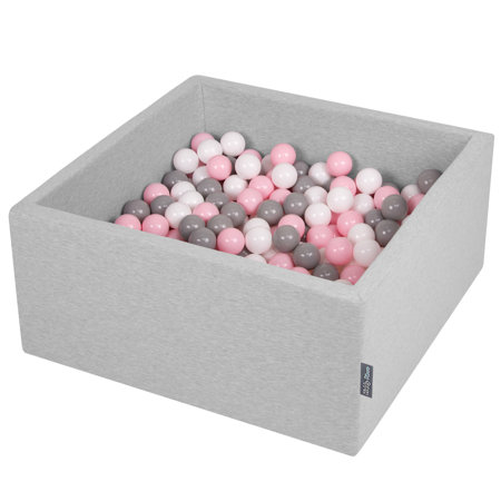 KiddyMoon Bällebad Bällepool mit bunten Bällen 7Cm  für Babys Kinder Quadrat, Hellgrau: Weiß/ Grau/ Rosa