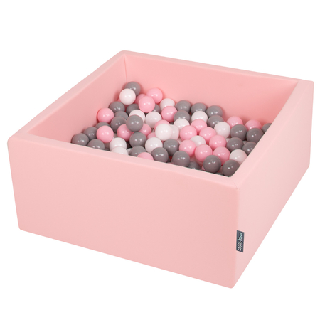 KiddyMoon Bällebad Bällepool mit bunten Bällen 7Cm  für Babys Kinder Quadrat, Rosa: Weiß/ Grau/ Rosa