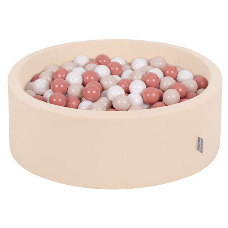 KiddyMoon Bällebad Bällepool mit bunten Bällen 7Cm  für Babys Kinder Rund, Beige: Pastellbeige/ Lachsfarben/ Weiß