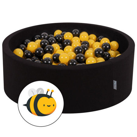 KiddyMoon Bällebad Bällepool mit bunten Bällen 7Cm  für Babys Kinder Rund, Biene: Schwarz/ Gelb