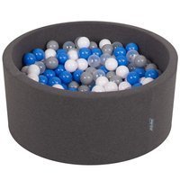 KiddyMoon Bällebad Bällepool mit bunten Bällen 7Cm  für Babys Kinder Rund, Dunkelgrau: Grau/ Weiß/ Blau/ Transparent