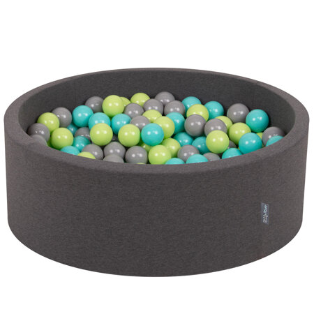 KiddyMoon Bällebad Bällepool mit bunten Bällen 7Cm  für Babys Kinder Rund, Dunkelgrau: Hellgrün/ Helltürkis/ Grau