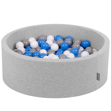 KiddyMoon Bällebad Bällepool mit bunten Bällen 7Cm  für Babys Kinder Rund, Hellgrau: Grau/ Weiß/ Blau