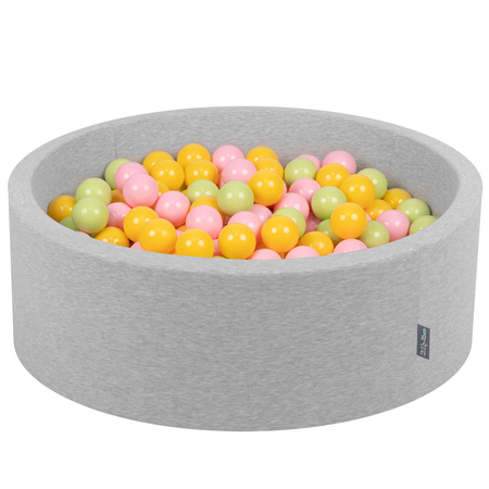 KiddyMoon Bällebad Bällepool mit bunten Bällen 7Cm  für Babys Kinder Rund, Hellgrau: Hellgrün/ Gelb/ Puderrosa