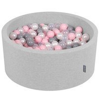 KiddyMoon Bällebad Bällepool mit bunten Bällen 7Cm  für Babys Kinder Rund, Hellgrau: Perle/ Grau/ Transparent/ Rosa