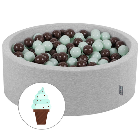 KiddyMoon Bällebad Bällepool mit bunten Bällen 7Cm  für Babys Kinder Rund, Minze Mit Schokolade: Minze/ Braun