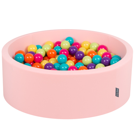 KiddyMoon Bällebad Bällepool mit bunten Bällen 7Cm  für Babys Kinder Rund, Pink: Hellgrün/ Gelb/ Türkis/ Orange/ Dunkelpink/ Violet