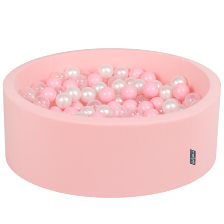 KiddyMoon Bällebad Bällepool mit bunten Bällen 7Cm  für Babys Kinder Rund, Pink: Puderrosa/ Perle/ Transparent