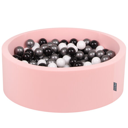 KiddyMoon Bällebad Bällepool mit bunten Bällen 7Cm  für Babys Kinder Rund, Pink: Weiß/ Schwarz/ Silbern