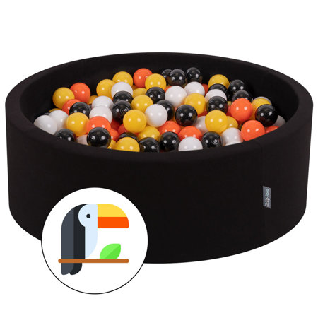 KiddyMoon Bällebad Bällepool mit bunten Bällen 7Cm  für Babys Kinder Rund, Tukan: Schwarz/ Weiß/ Orange/ Gelb