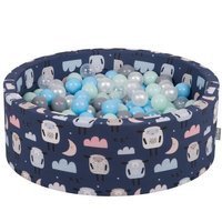 KiddyMoon Bällebad Bällepool mit bunten Bällen 7Cm  für Babys Kinder Schafen, Schafen-Dblau/ Perle/ Grau/ Transp/ Babyblue/ Mint