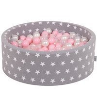 KiddyMoon Bällebad Bällepool mit bunten Bällen 7Cm  für Babys Kinder Sterne, Grausterne:  Rosa/ Perle/ Transparent