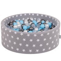 KiddyMoon Bällebad Bällepool mit bunten Bällen 7Cm  für Babys Kinder Sterne, Grausterne:  Transparent/ Silbern/ Perle/ Baby Blau