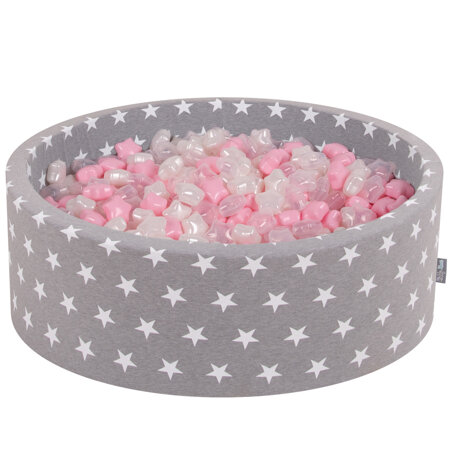 KiddyMoon Bällebad mit Sterne rund, Grausterne: Puderrosa-Perle-Transparent