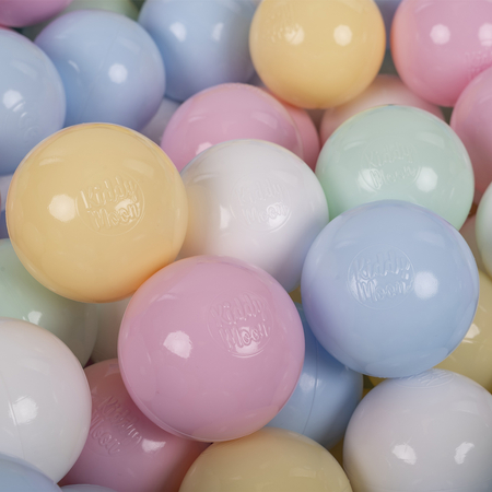 KiddyMoon Kinder Bälle für Bällebad Baby Spielbälle Plastikbälle 7cm, Pastellblau/ Pastellgelb/ Weiß/ Mint/ Rosa