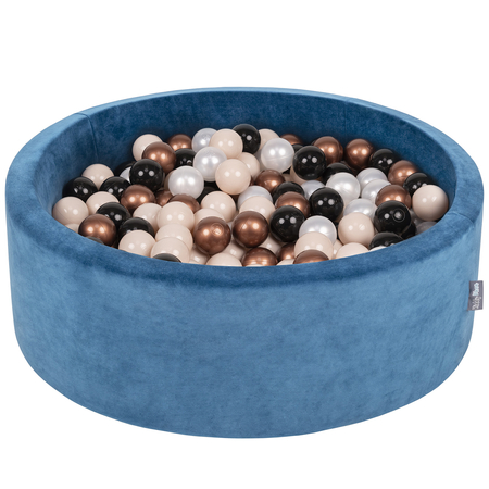 KiddyMoon Rund Bällebad Velvet Bällepool 7Cm Ballgruben Für Babys Spielbad Kleinkinder, Hergestellt in der EU, Lagunetürkis:  Pastellbeige/ Kupferrot/ Schwarz/ Perle