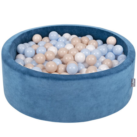 KiddyMoon Rund Bällebad Velvet Bällepool 7Cm Ballgruben Für Babys Spielbad Kleinkinder, Hergestellt in der EU, Lagunetürkis:  Pastellbeige/ Pastellblau/ Weiß