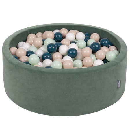 KiddyMoon Rund Bällebad Velvet Bällepool 7Cm Ballgruben Für Babys Spielbad Kleinkinder, Hergestellt in der EU, Waldgrün:  Dunkeltürkis/ Pastellbeige/ Weiß/ Minze