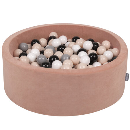 KiddyMoon Rund Bällebad Velvet Bällepool 7Cm Ballgruben Für Babys Spielbad Kleinkinder, Hergestellt in der EU, Wüstenrosa:  Pastellbeige/ Grau/ Weiß/ Schwarz