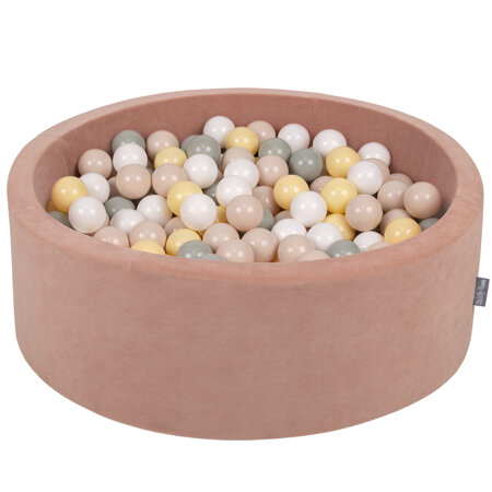 KiddyMoon Rund Bällebad Velvet Bällepool 7Cm Ballgruben Für Babys Spielbad Kleinkinder, Hergestellt in der EU, Wüstenrosa:  Pastellbeige/ Grüngrau/ Pastellgelb/ Weiß