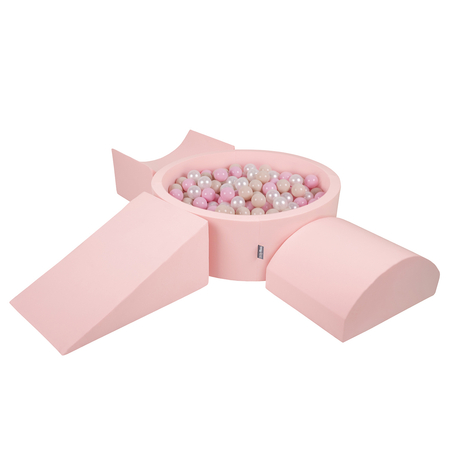 KiddyMoon Spielplatz aus Schaumstoff mit Bällebad und Bälle Hindernisläufen, Pink: Pastellbeige/ Puderrosa/ Perle