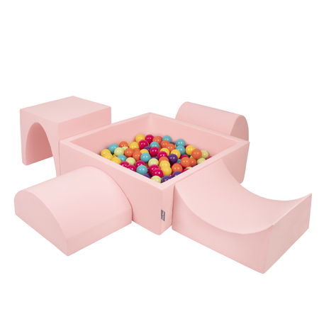 KiddyMoon Spielplatz aus Schaumstoff mit Quadrat Bällebad, Pink: Hellgrün/ Gelb/ Türkis/ Orange/ Dunkelpink/ Violet