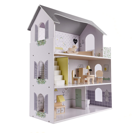 Puppenhaus aus Holz mit Möbeln und Zubehör, Spielzeug für Kinder, Weiß