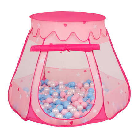 Baby Spielzelt Mit Plastikbällen Für Kinder Leicht Und Kompakt Ideal Für Drinnen Und Draußen Fördert Sensorische Integration Schneller Aufbau, Pink: Babyblau-Puderrosa-Perle