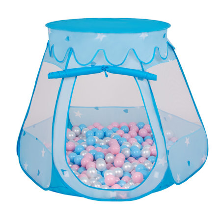 Baby Spielzelt mit Plastikbällen Bällebad Pop Up Zelt Kugelbad Kinder, Blau: Babyblau-Puderrosa-Perle