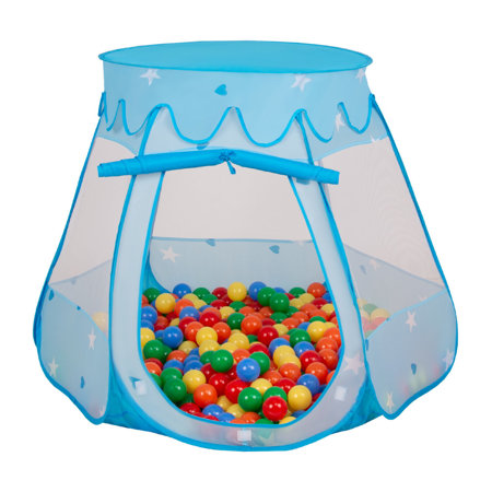 Baby Spielzelt mit Plastikbällen Bällebad Pop Up Zelt Kugelbad Kinder, Blau: Gelb-Grün-Blau-Rot-Orange