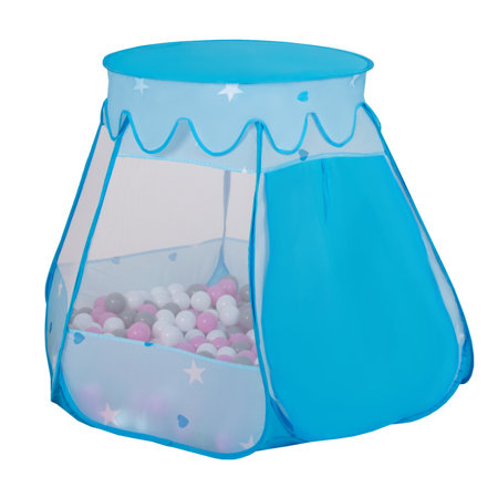 Baby Spielzelt mit Plastikbällen Bällebad Pop Up Zelt Kugelbad Kinder, Blau: Grau-Weiß-Türkis