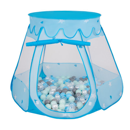 Baby Spielzelt mit Plastikbällen Bällebad Pop Up Zelt Kugelbad Kinder, Blau: Perle-Grau-Transparent-Babyblau-Mint
