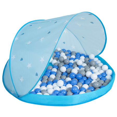 Baby Spielzelt mit Plastikbällen Bällebad Pop Up Zelt Kugelbad Kinder, Blau Schale:Grau-Weiß-Blau