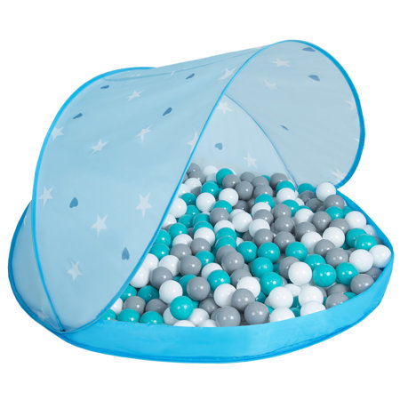 Baby Spielzelt mit Plastikbällen Bällebad Pop Up Zelt Kugelbad Kinder, Blau Schale: Weiß-Grau-Türkis