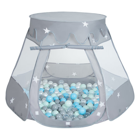 Baby Spielzelt mit Plastikbällen Bällebad Pop Up Zelt Kugelbad Kinder, Grau: Perle-Grau-Transparent-Babyblau-Mint