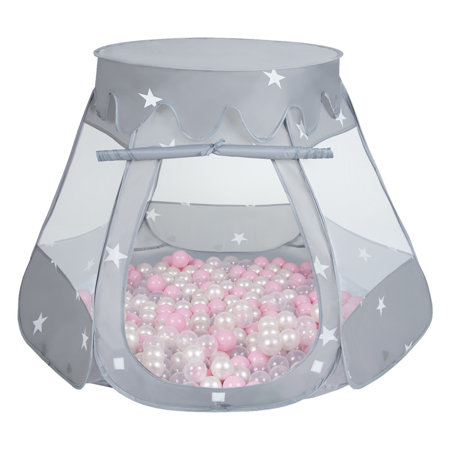 Baby Spielzelt mit Plastikbällen Bällebad Pop Up Zelt Kugelbad Kinder, Grau: Puderrosa/ Perle/ Transparent