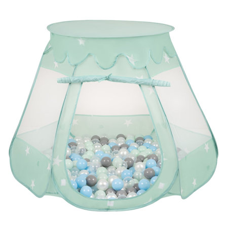 Baby Spielzelt mit Plastikbällen Bällebad Pop Up Zelt Kugelbad Kinder, Minze: Perle / Grau / Transparent / Babyblue / Minze
