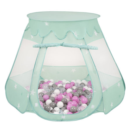 Baby Spielzelt mit Plastikbällen Bällebad Pop Up Zelt Kugelbad Kinder, Minze: Transparent/ Grau/ Weiß/ Rosa