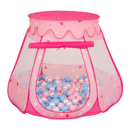 Baby Spielzelt mit Plastikbällen Bällebad Pop Up Zelt Kugelbad Kinder, Pink:Babyblau-Puderrosa-Perle