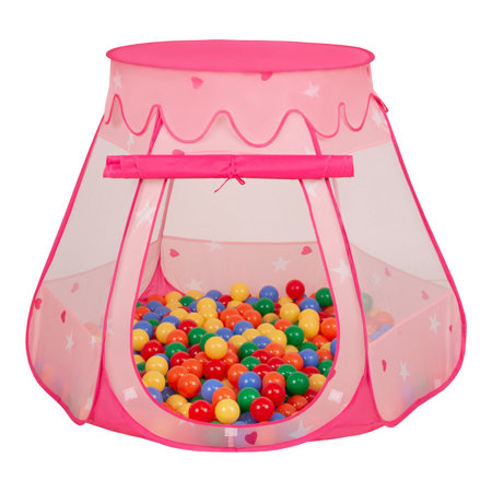 Baby Spielzelt mit Plastikbällen Bällebad Pop Up Zelt Kugelbad Kinder, Pink: Gelb-Grün-Blau-Rot-Orange