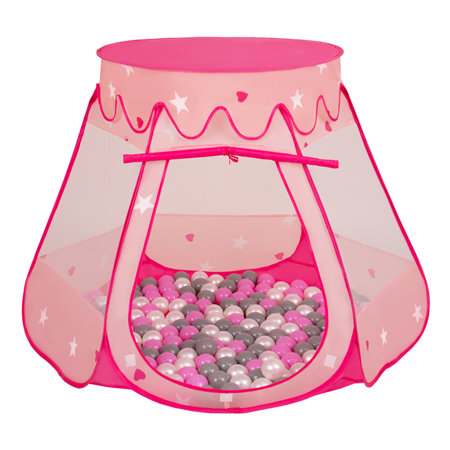 Baby Spielzelt mit Plastikbällen Bällebad Pop Up Zelt Kugelbad Kinder, Pink:Perle-Grau-Rosa