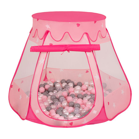 Baby Spielzelt mit Plastikbällen Bällebad Pop Up Zelt Kugelbad Kinder, Pink:Perle-Grau-Transparent-Puderrosa