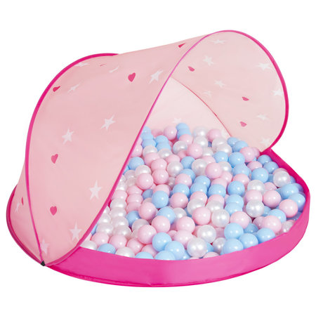 Baby Spielzelt mit Plastikbällen Bällebad Pop Up Zelt Kugelbad Kinder, Pink Schale:Babyblau-Puderrosa-Perle
