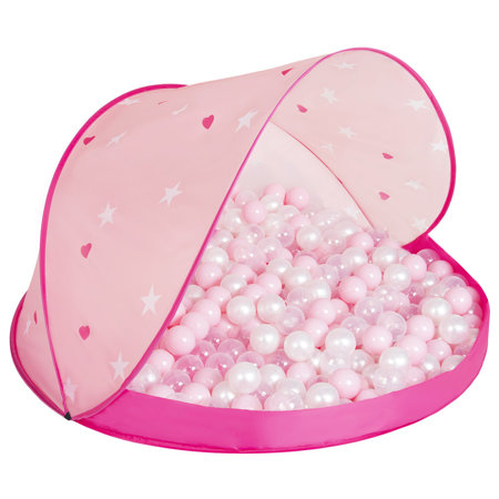 Baby Spielzelt mit Plastikbällen Bällebad Pop Up Zelt Kugelbad Kinder, Pink Schale:Puderrosa-Perle-Transparent