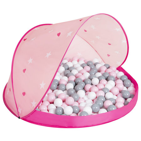 Baby Spielzelt mit Plastikbällen Bällebad Pop Up Zelt Kugelbad Kinder, Pink Schale:Weiß-Grau-Puderrosa