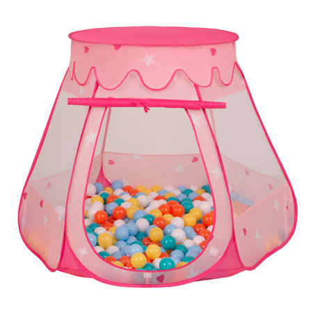 Baby Spielzelt mit Plastikbällen Bällebad Pop Up Zelt Kugelbad Kinder, Pink: Weiß-Gelb-Orange-Babyblau-Türkis